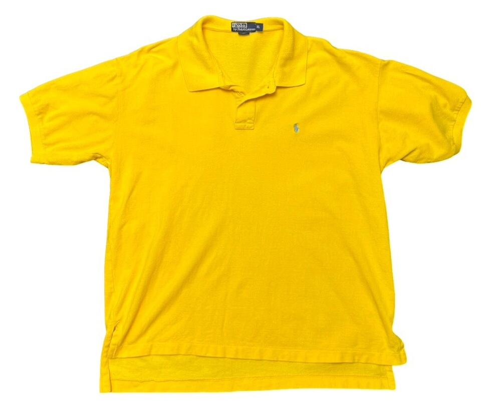 Pole By Ralph Lauren Yellow Short Sleeve Mesh Polo Shirt 100% Cotton Sz XL